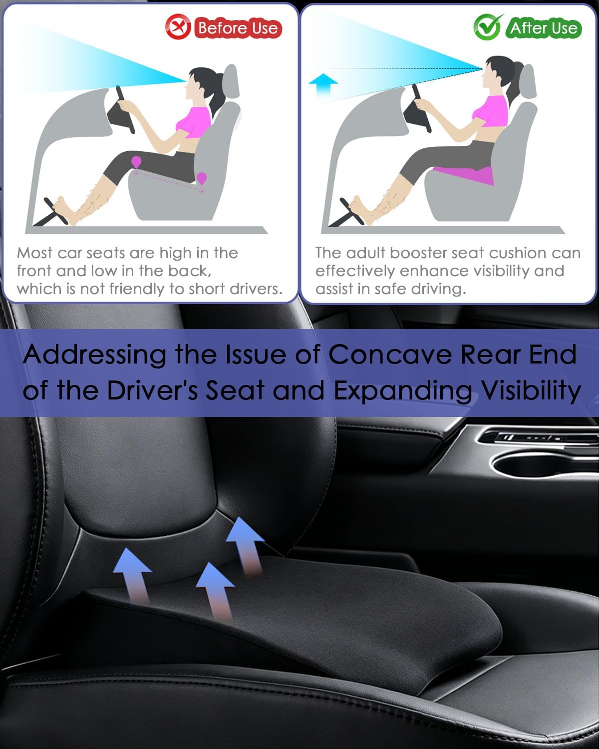 Small Wedge Car Seat Cushion - Memory Foam Car Booster Seat for Adults - Driver Seat Cushions Lumbar Support Pillow for Sciatica & Lower Back Pain Relief - Enhancing Driving Comfort, Black