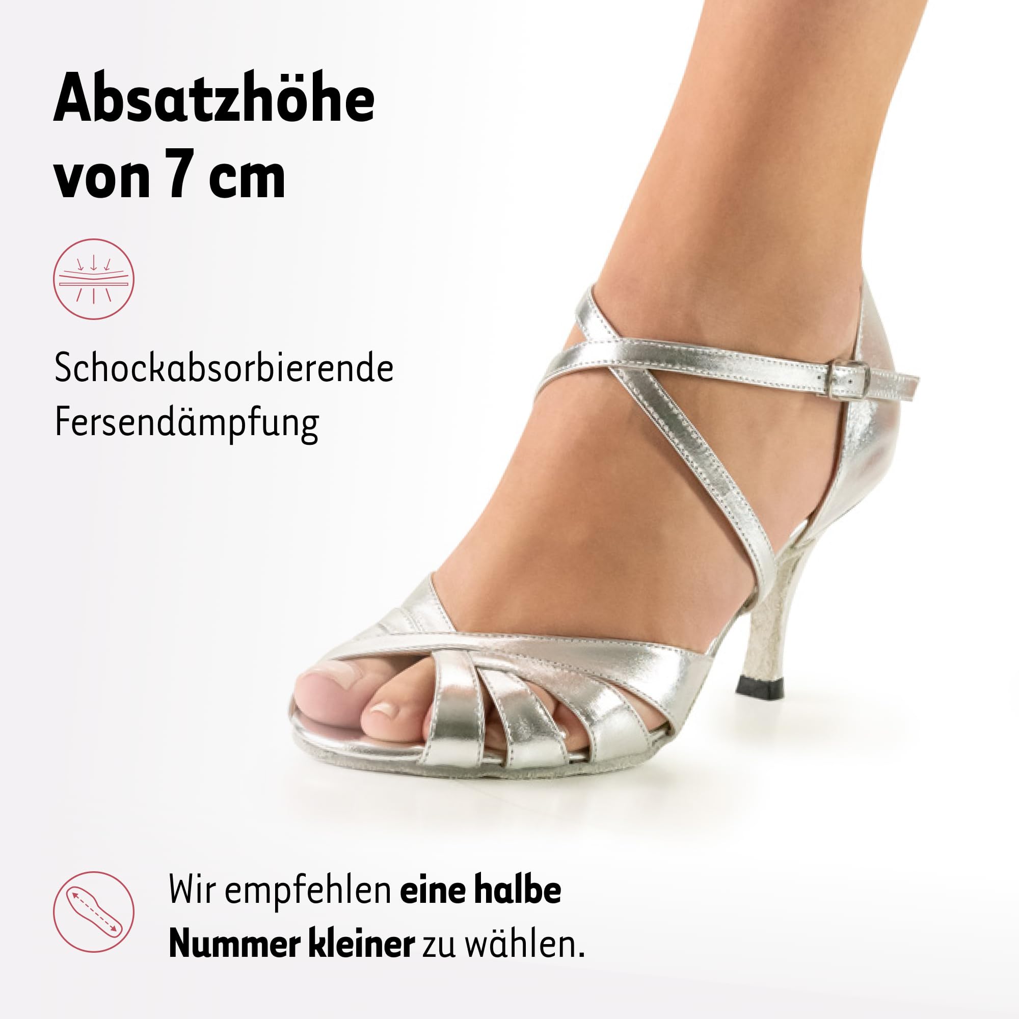 Tanzschuhe Damen Yolanda | Tanzschuhe Silber für Latein, Salsa, Bachata | Offener Absatzschuh (7 cm) aus Nappaleder | Fesselriemchen mit Druckknopf | Made in Italy | 32 2/3-43 EU