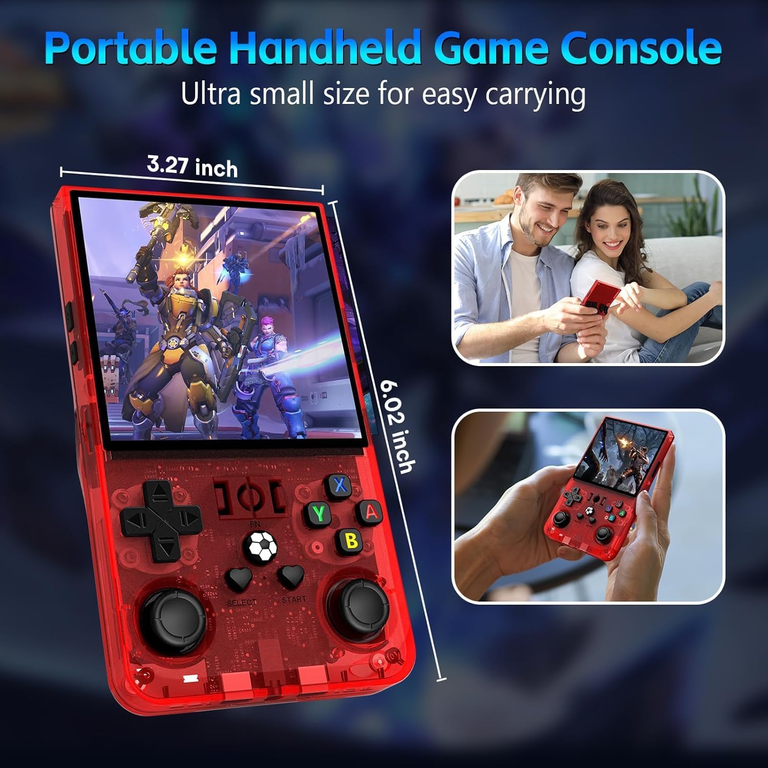 R36MAX Retro Game Console, 4.0 inch Retro Gaming Console with 128GB Memory, Video Game Consoles with 4000mAh Battery and 30+ Emulators, Red