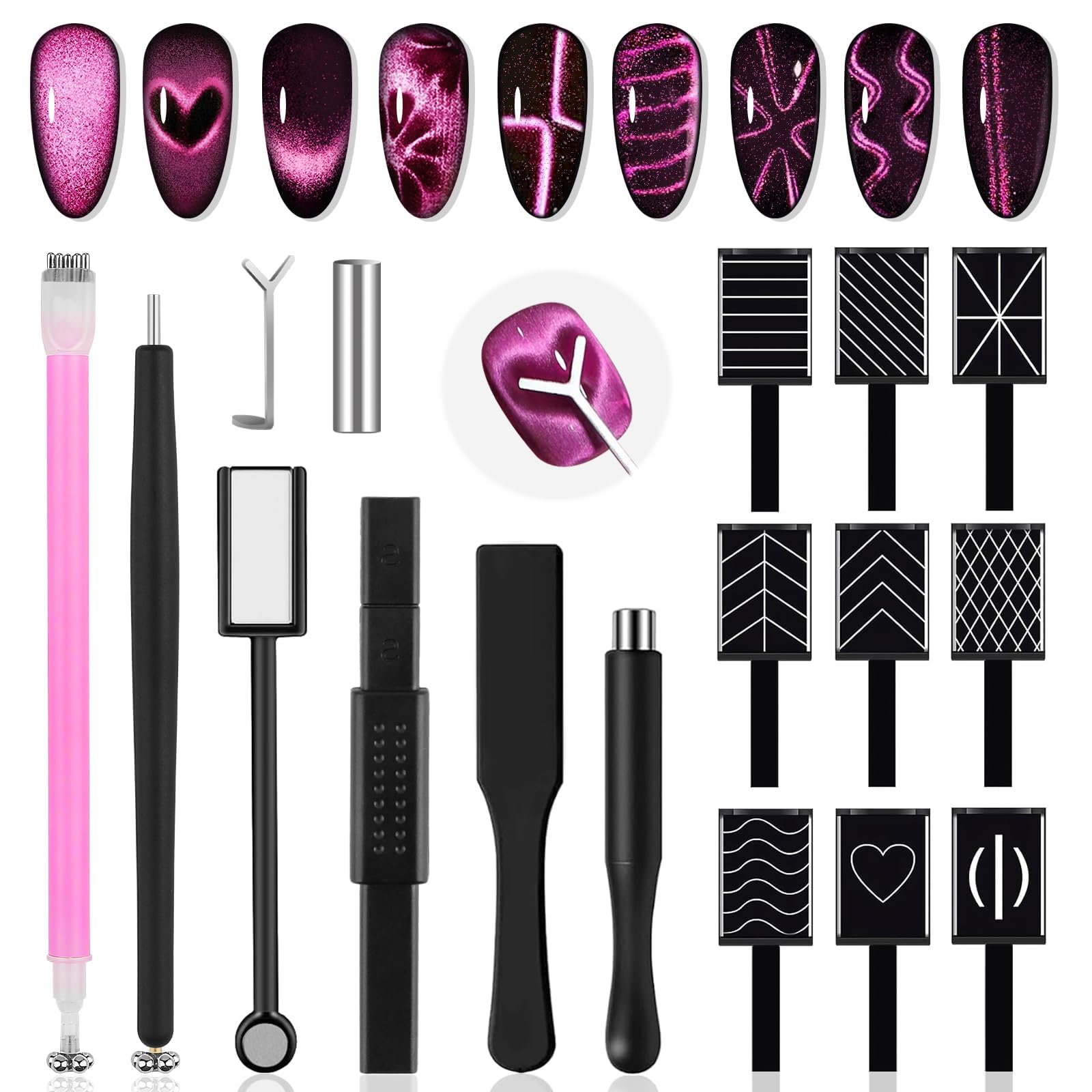 EBANKU Cat Eye Magnetic for Nails 17PCS Cat Eye Gel Nail Polish Magnet Tools Powerful Set Wand Magnet