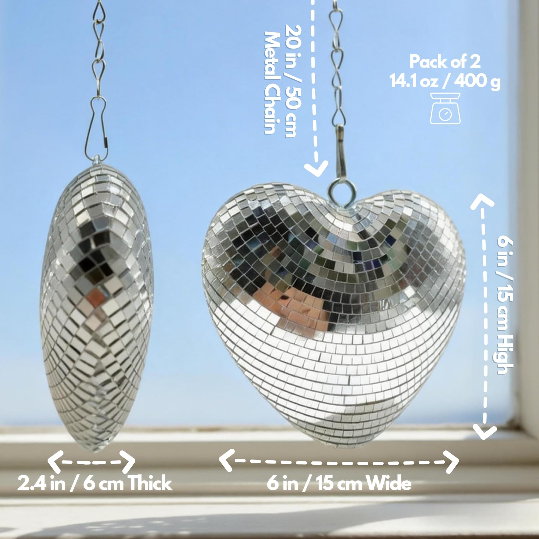 Amazon.co.jp: ハート型ディスコボール装飾 - 2個パック 6インチ 吊り