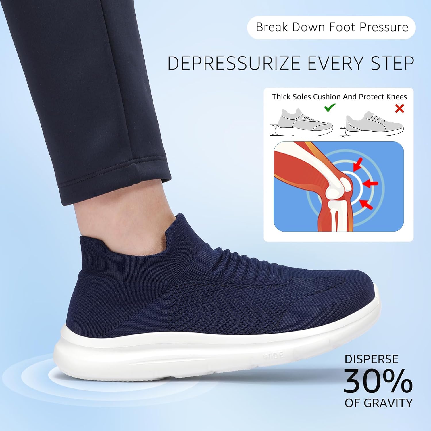 STQ Wide Toe Box Walking Shoes Women : Sock Orthopedic Slip On Shoe, Non-Slip Comfort Mesh Diabetic Sneakers for Plantar Fasciitis Relief, Bunions - Image 5