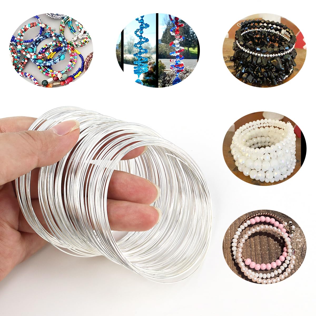 200 Loops Memory Steel Wire for Jewelry Making Supplies, 0.6mm Bangle Bracelet Wire Memory Beading Wire for Art Creation Necklace DIY Crafts Making (Silver) - Image 4