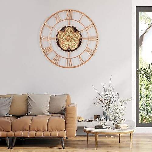 Miniatura 9 de Relojes de pared grandes de 24 pulgadas para decoración de sala de estar con engranajes en movimiento, reloj de pared grande industrial steampunk,