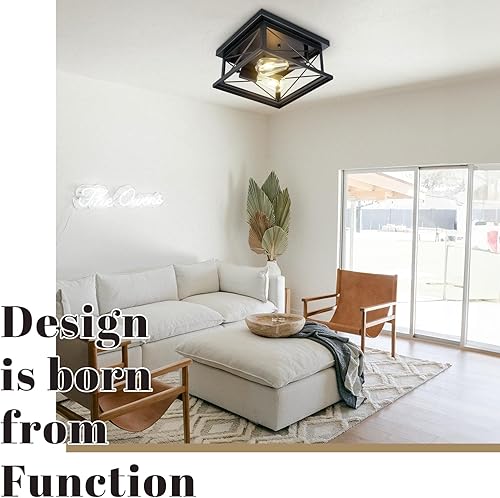 Miniatura 7 de Hamilyeah Lámpara de techo negra empotrada para dormitorio, luces de cocina de granja, lámparas de techo cerca del techo al aire libre para porche,