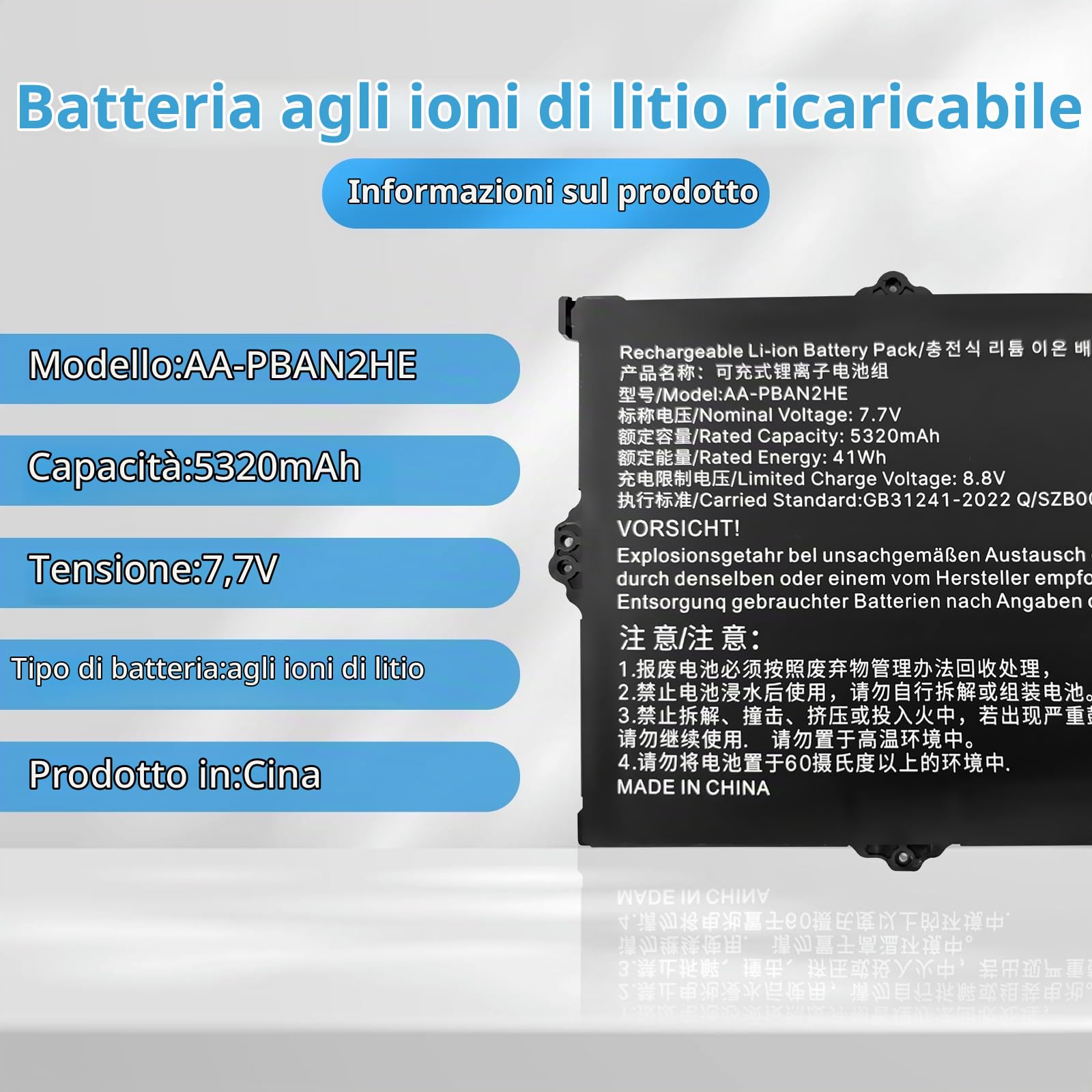 AA-PBAN2HE Batteria per laptop | Sostituzione per Samsung Galaxy Book Go 340XDA NP340XLA XE340XDA-KA3US-RB XE340XDA-KA1US XE340XDA-KA3 XE340 Series(7.7V 37Wh)
