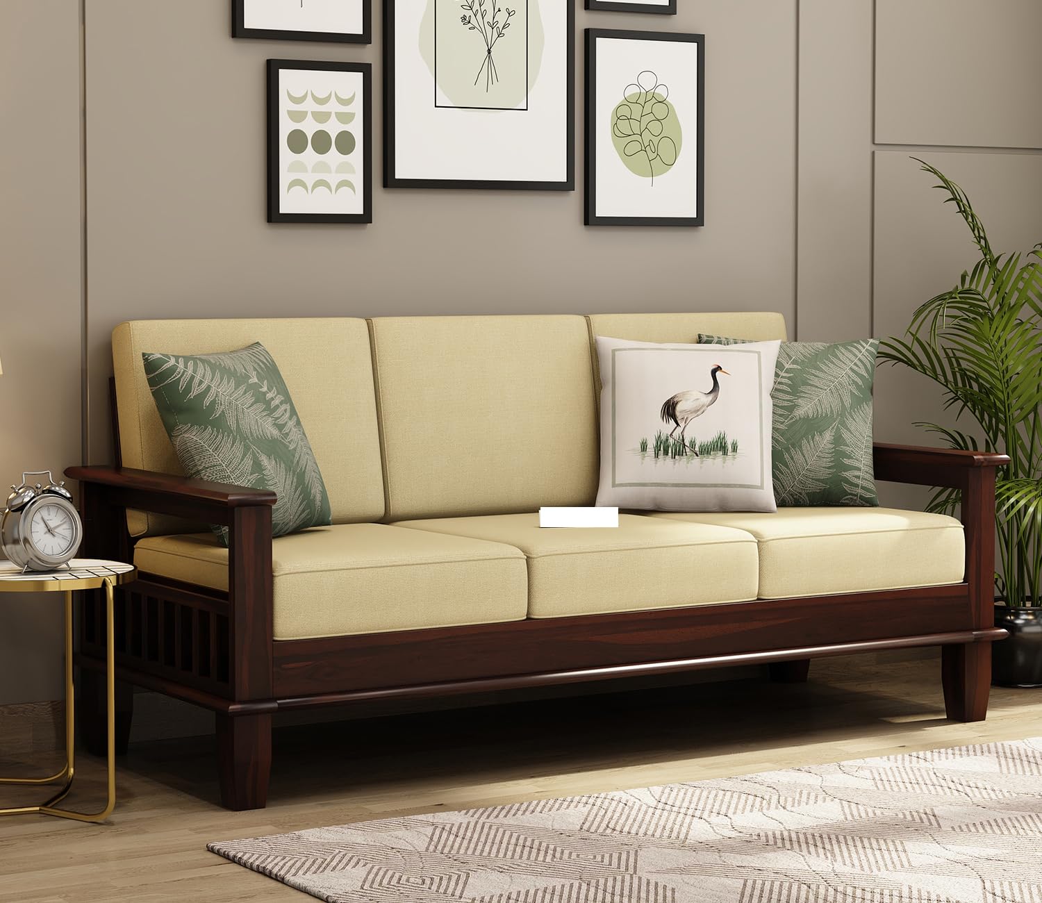 MJ FURNITURE Solid Sheesham Wood Wooden Seater Sofa (Jaylen, 3 Seater