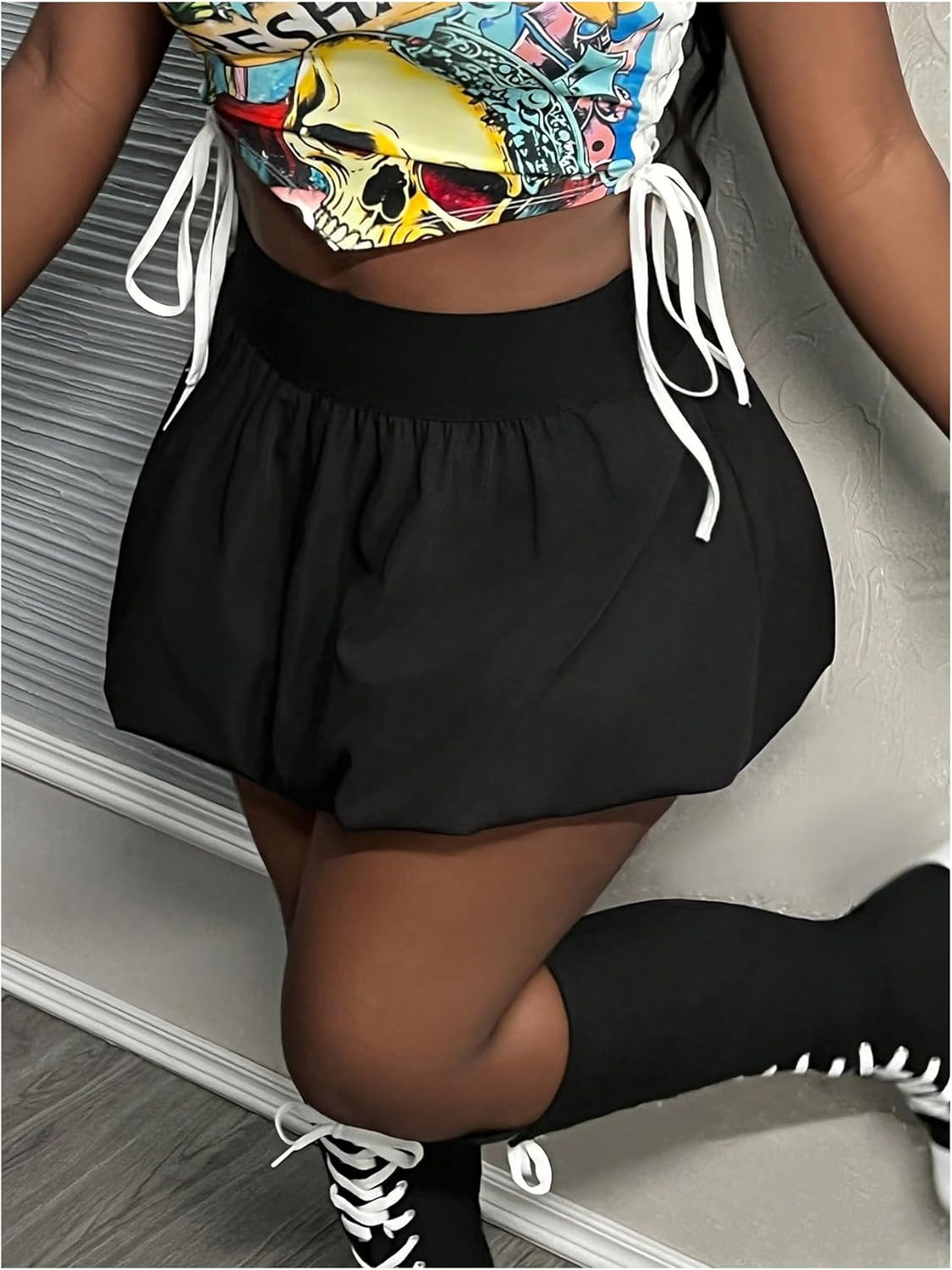 Women's Bubble Mini Skirt Elastic High Waist Mini Skirt Y2K Flowy Vacation Skirt - Image 5