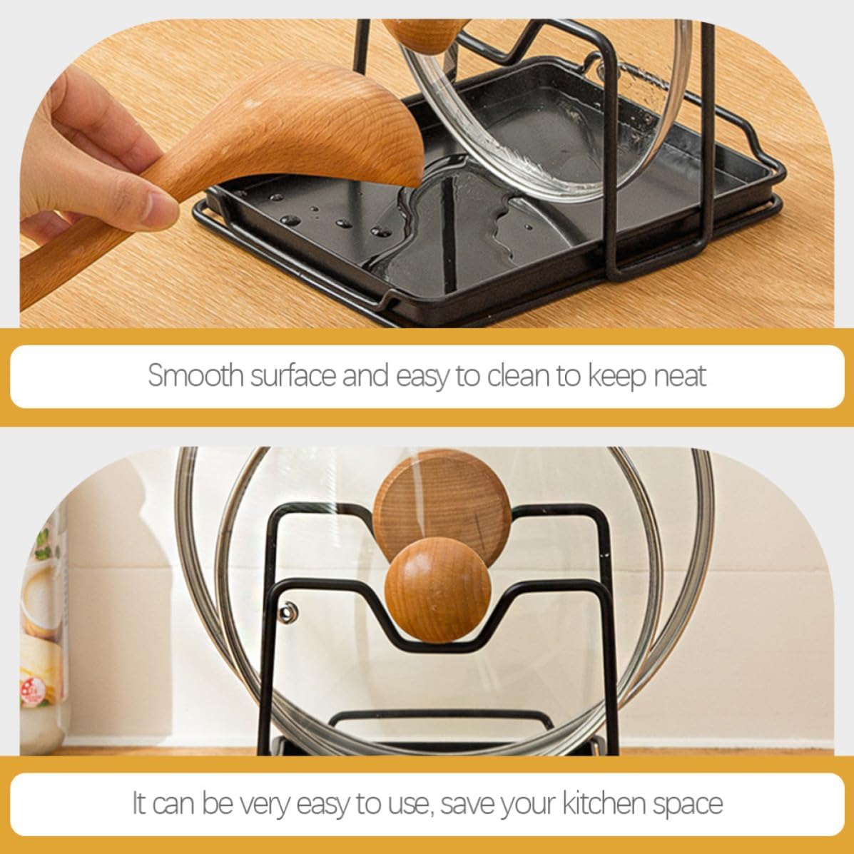 TIDTALEO Black Iron Pot Lid Holder Rack for Kitchen Countertop Storage image 3