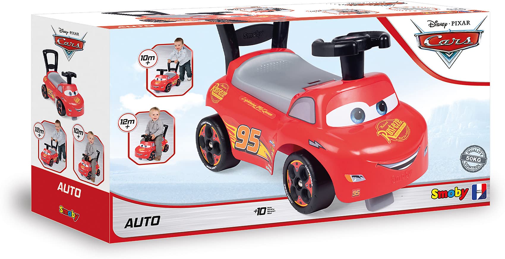 Smoby- Disney Cars prima auto, 7600720534, +10 mesi, con fermi antiribaltamento, rosso