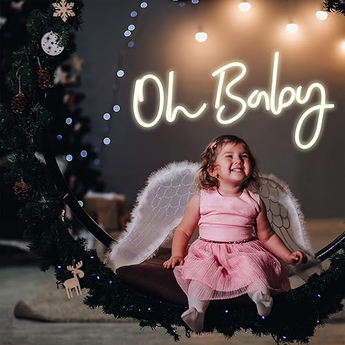 Miniatura 2 de Letrero de neón Oh Baby, decoración de pared de neón LED blanco con adaptador de corriente e interruptor regulable, decorado en dormitorios de