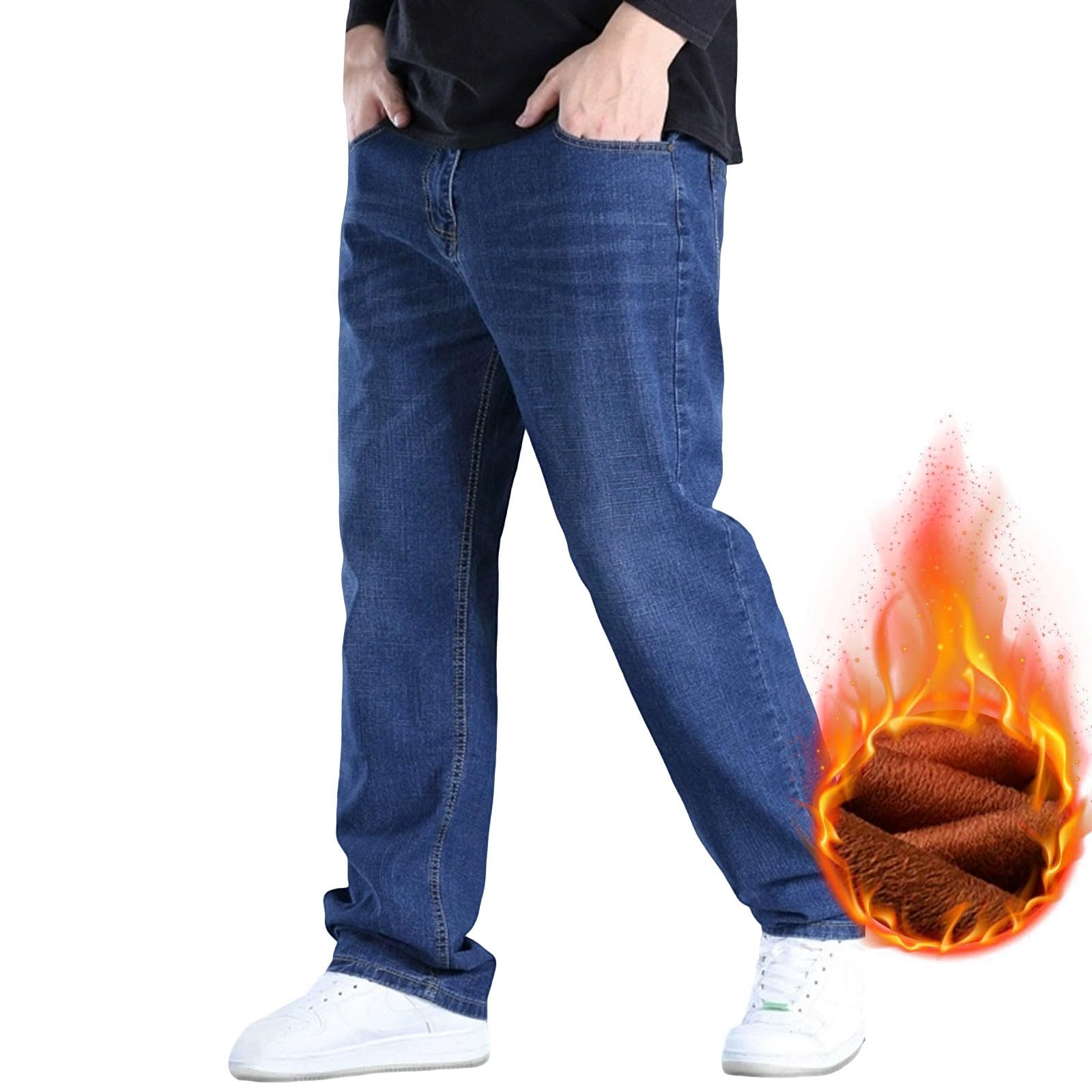 Generisch Pantalones vaqueros holgados para hombre, pantalones vaqueros de tallas grandes, pantalones de mezclilla, rectos, de pierna ancha, pantalones de ocio, ropa de calle, universidad, pantalones