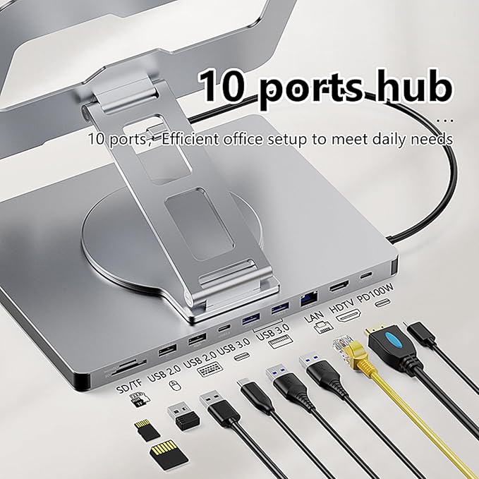 Soporte y Docking Station para Laptop 10 en 1 con Rotación 360° miniatura 8
