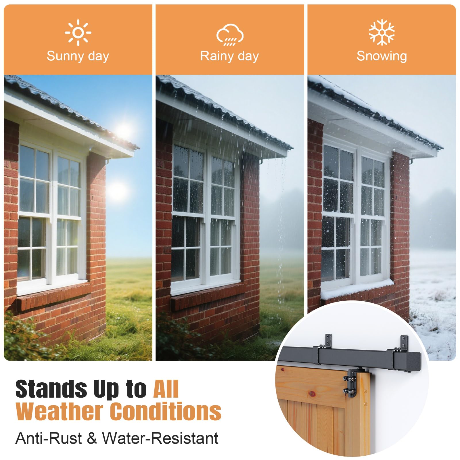 Easelife 16FT Exterior Sliding Barn Door Hardware Kit, Box Rail Track, 450lb Capacity, Black Weather-Resistant Steel, Wall Mount System for Outdoor Use, Fit Double 48in Door — Amazon image 3