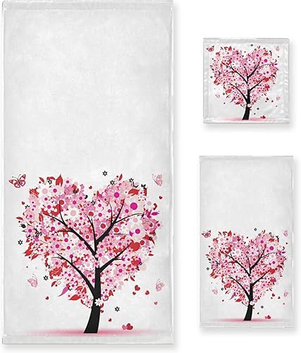 Miniatura 9 de Juego de 3 toallas románticas a cuadros con diseño de corazón rosa con resorte de globo, toallas de baño suaves y absorbentes, toallas de mano,