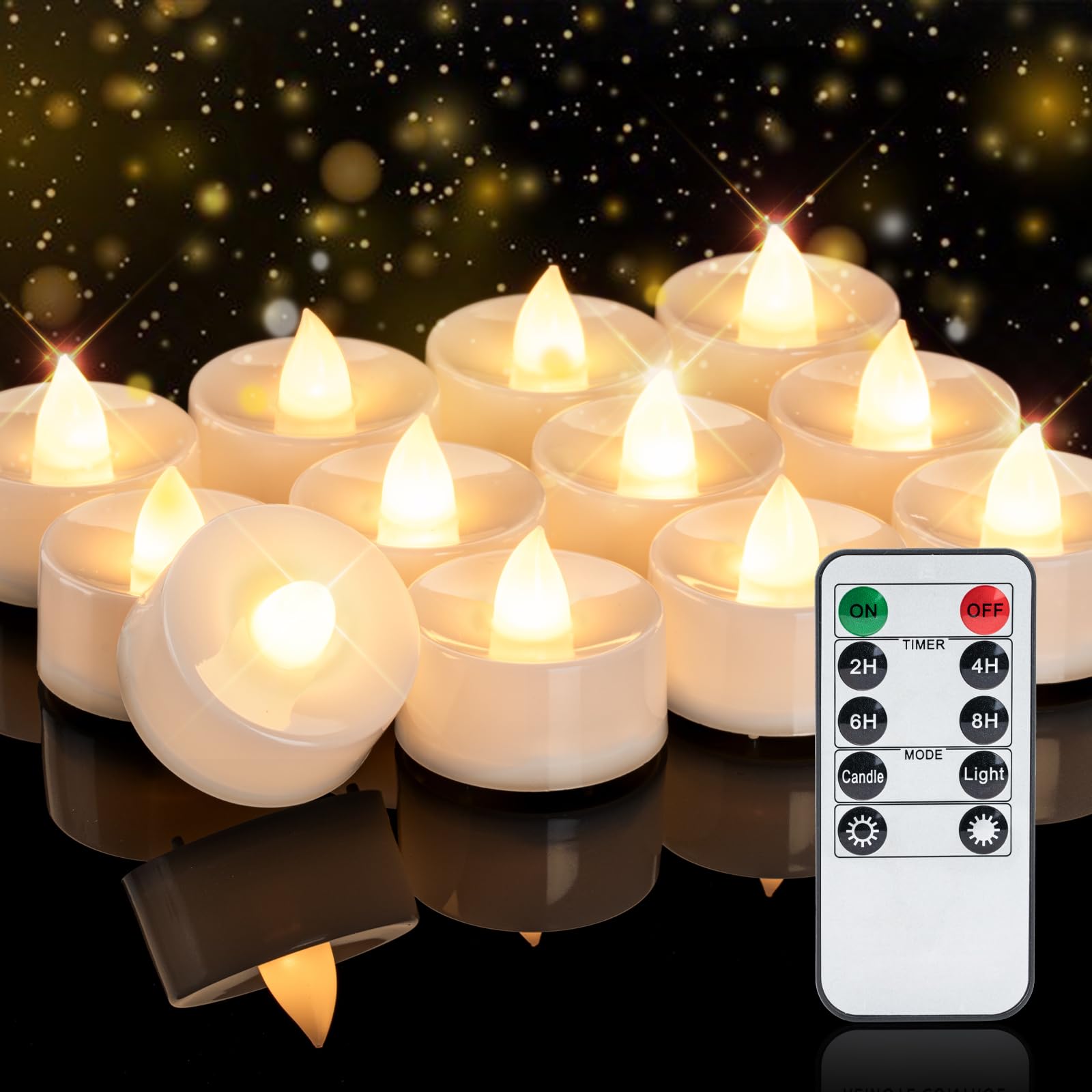 Homemory 400+ Hour Timer Remote Control Flameless Votive Candles, Battery Operated LED Tea Lights in Warm White for Home Table, Halloween Decor, Warm White — image 1