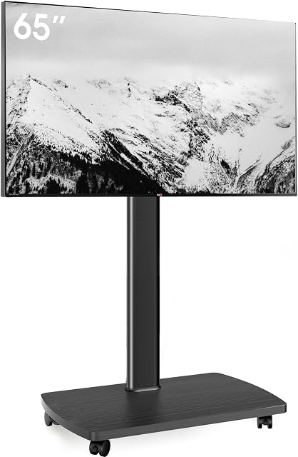 AOKCOS Rolling TV Stand for 32-65 in TVs Holds up to 88lbs-Max Vesa 400 x 400mm-Mobile TV Floor Stand with 8 Level Height Adjustment-60 Degree Swivel TV Stands for Living Room