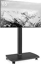 TV Stand Rollable with Wooden Shelf, TV Stand on Wheels for 32-65 Inch TVs, TV Floor Stand, Height Adjustable, Swivelling, up to 40 kg Max. VESA 400 x 400 mm (Black)