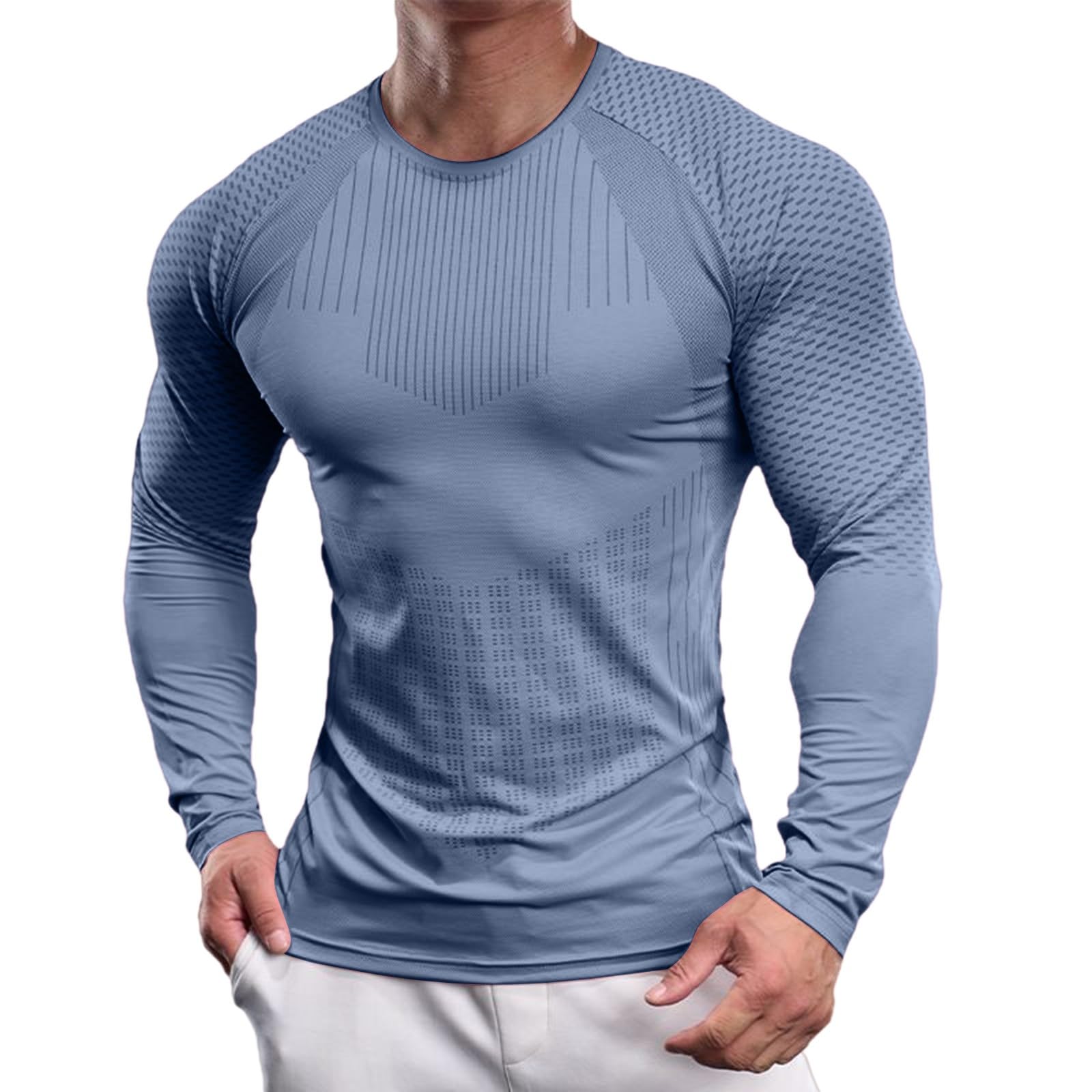 Chunotu - Maglietta sportiva da uomo, girocollo, a maniche lunghe, vestibilità muscolare