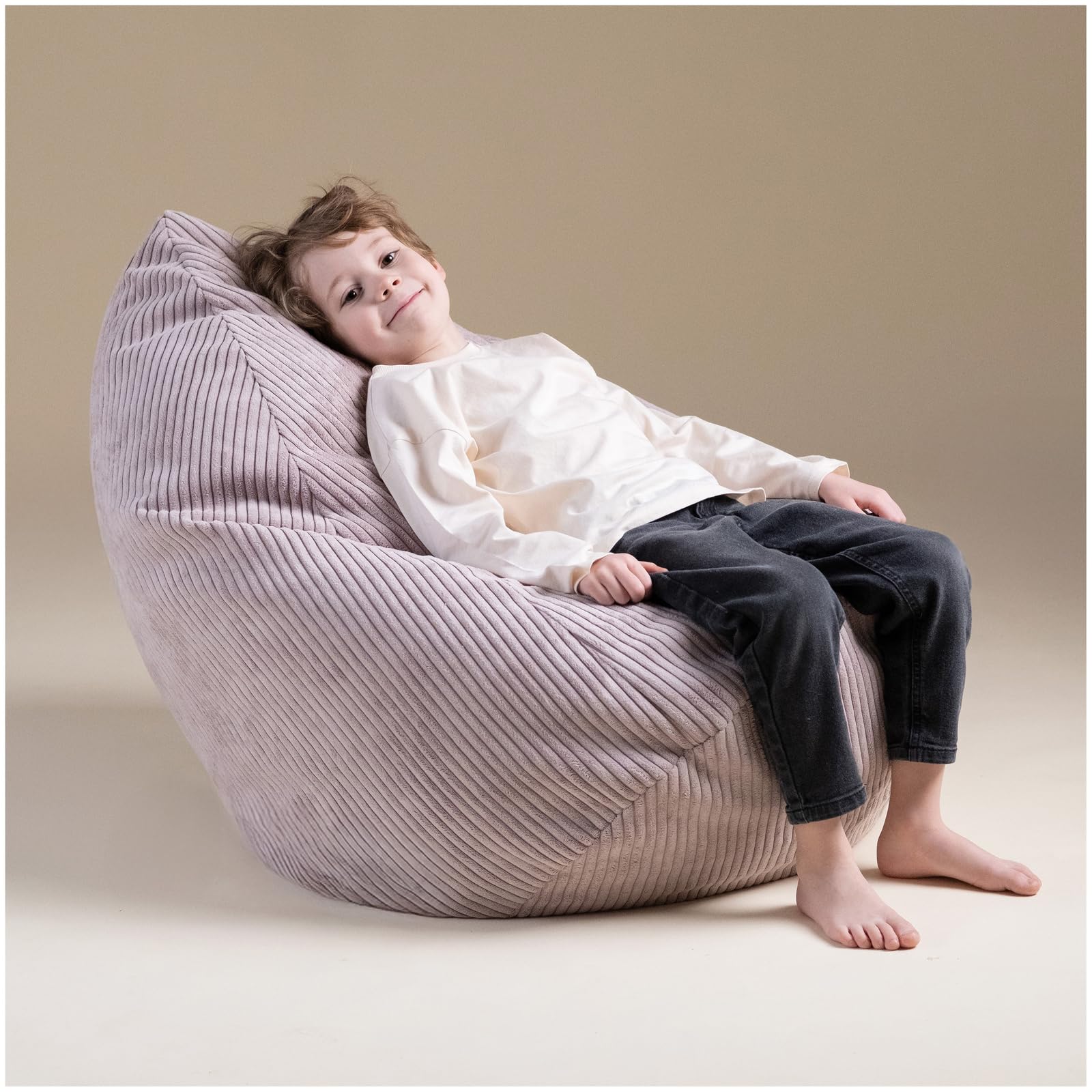 MISIOO Pouf en velours côtelé de qualité supérieure, ergonomique, pour enfant à partir de 12 mois, pouf confortable pour chambre d'enfant, avec rembourrage léger en polystyrène