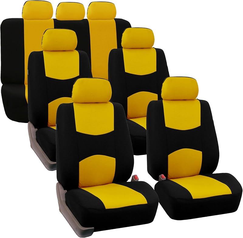 Jogo Completo de Capas para Bancos de Carro em Tecido Plano Amarelo FH Group para 3 Fileiras e 7 Lugares