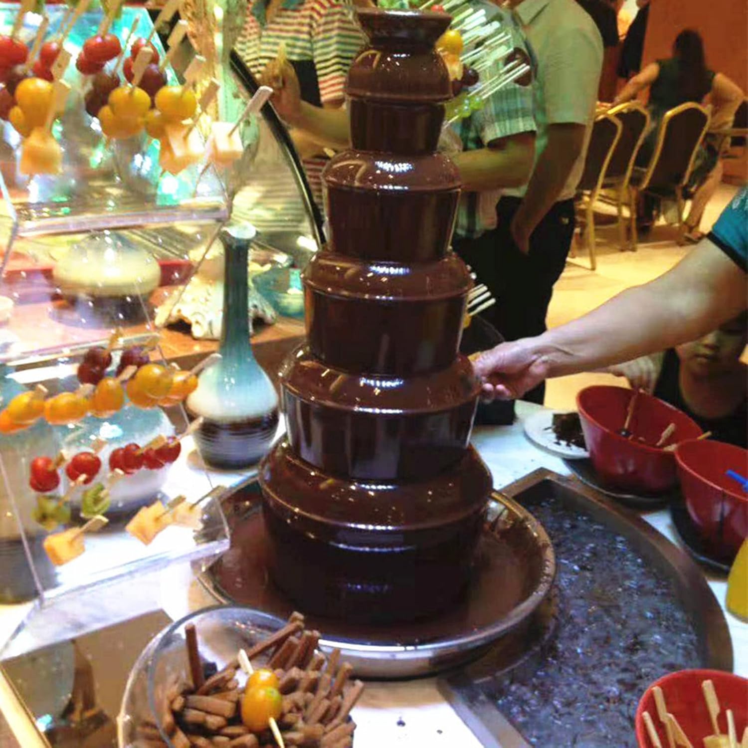 Commercial Chocolate Fondue Fountain, Stainless Steel with Temperature Control Chocolate Waterfall Machine, Sauce Melting Pot Perfect for BBQ Sauce, Ranch, FR,4 Tier