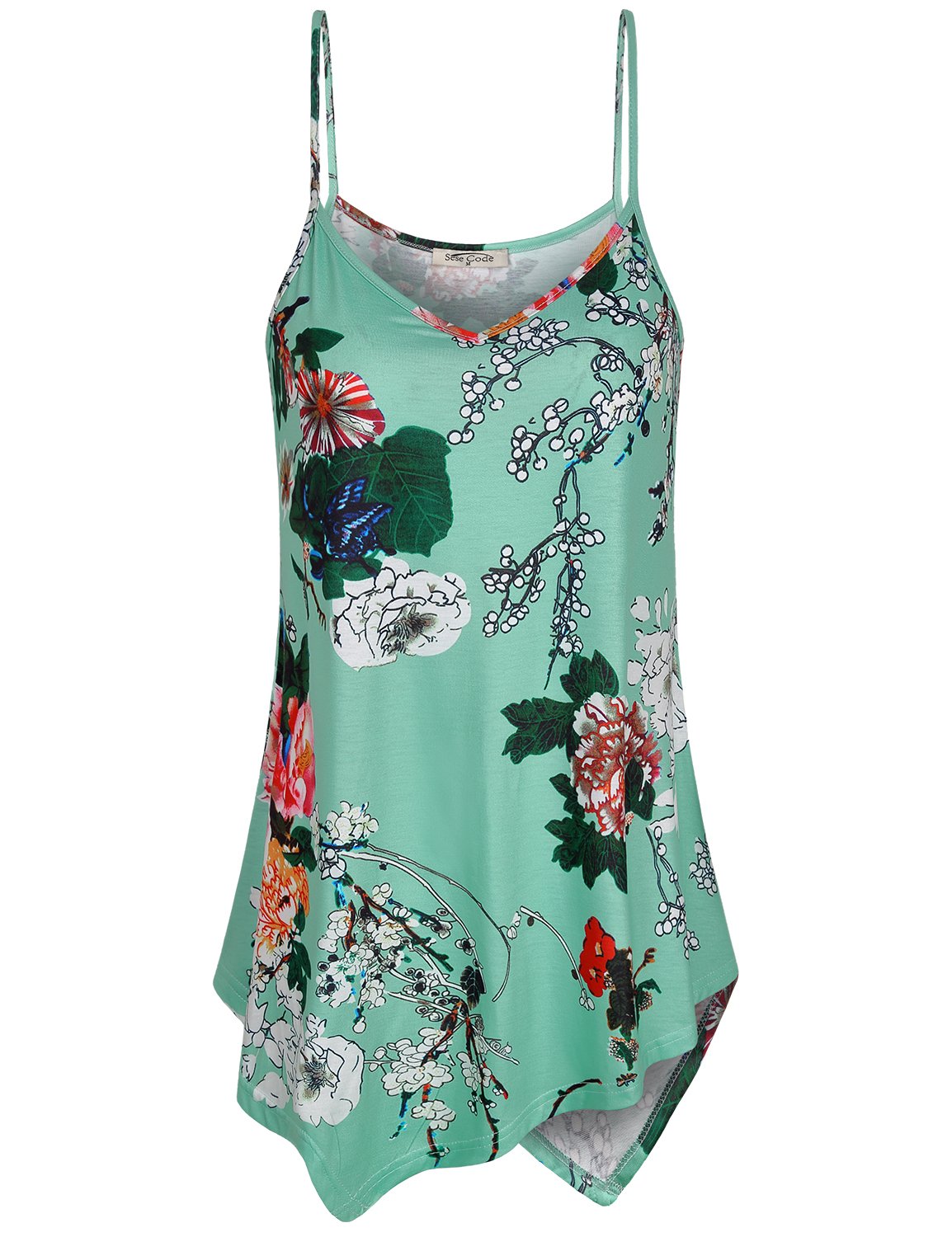 Women's V Neck Asymmetrical Hem Summer Flowy Spaghetti Strap Tank Top