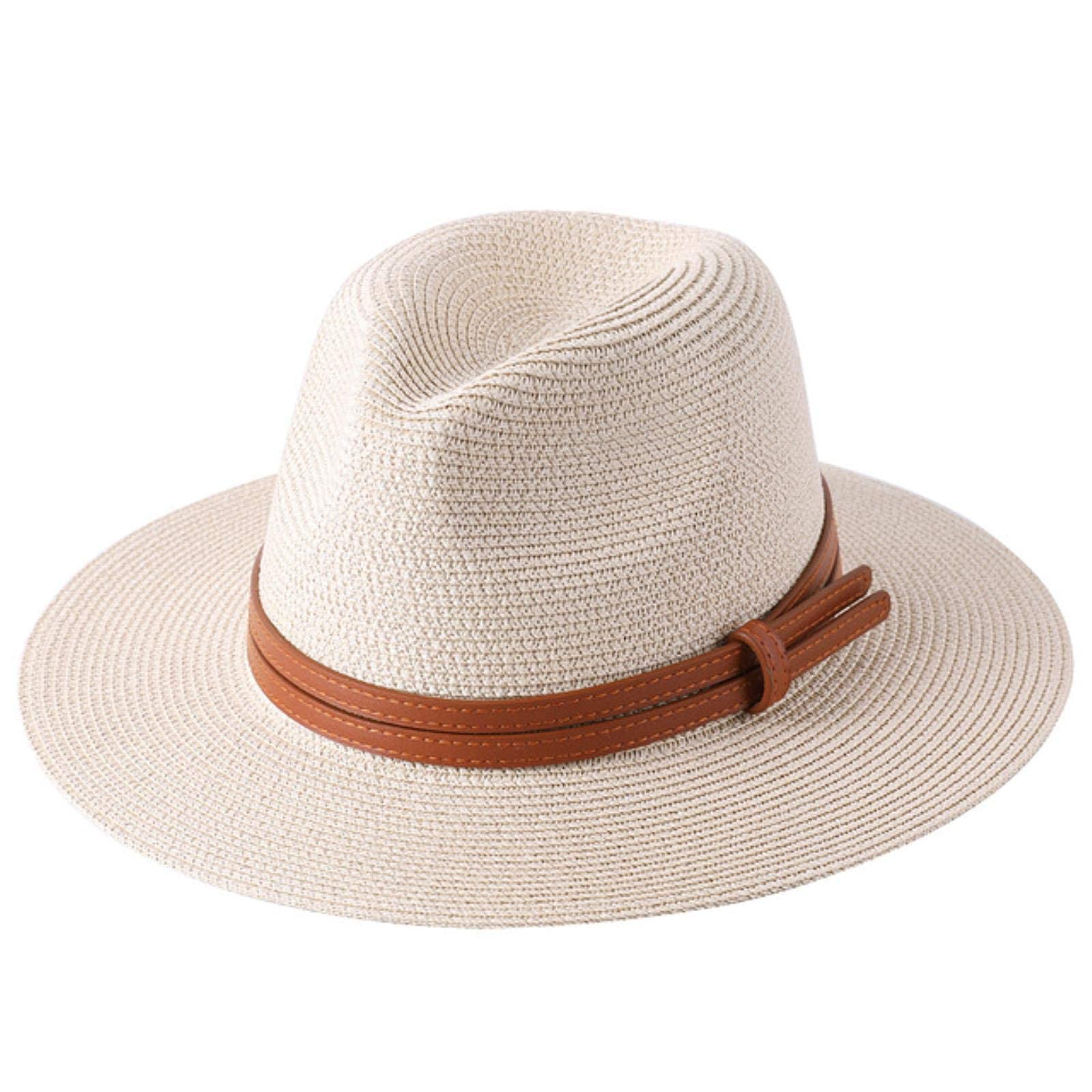 Sombrero de Paja Natural Suave para Mujer, de ala Ancha, para Playa, con protección UV, Color Caqui A