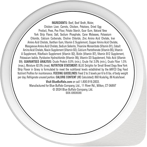 Miniatura 10 de Blue Buffalo Delights - Alimento húmedo natural para perros adultos de raza pequeña, estilo paté, pollo, solomillo superior y filete mignon, 3.5