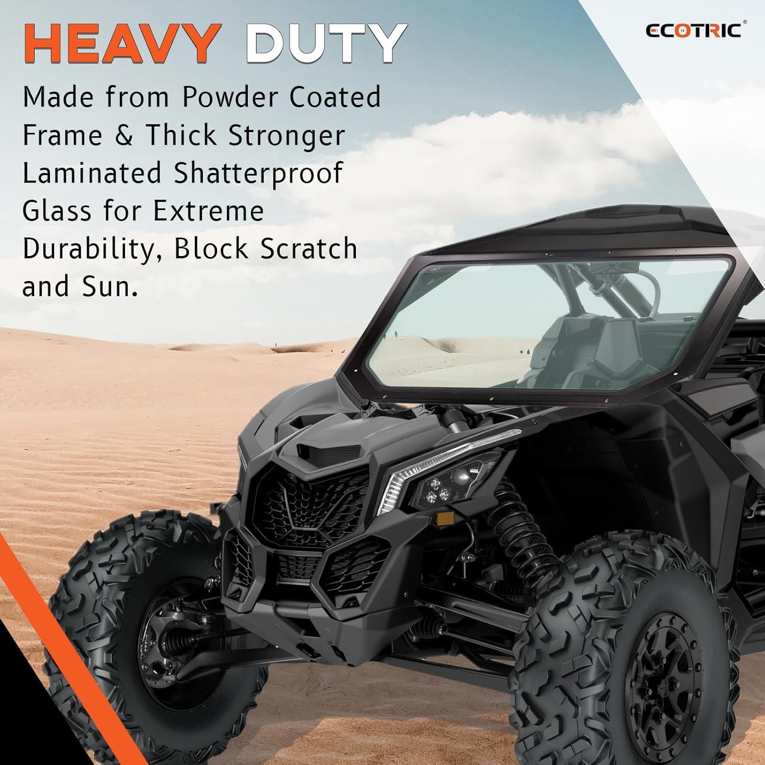 ECOTRIC Full Glass Windshield + Sun Visor Compatible With Can Am Maverick X3 900 XRS XDS Turbo R Max 2017-2025