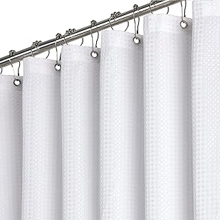 BTTN Duschvorhang Waffel 90x200 cm, Schmaler, Anti-Schimmel, Schwerer, innen mit wasserdichter Folie beschichtet, mit 6 Plastikhaken, waschbarer Polyester-Duschvorhänge für Badezimmer, Weiß