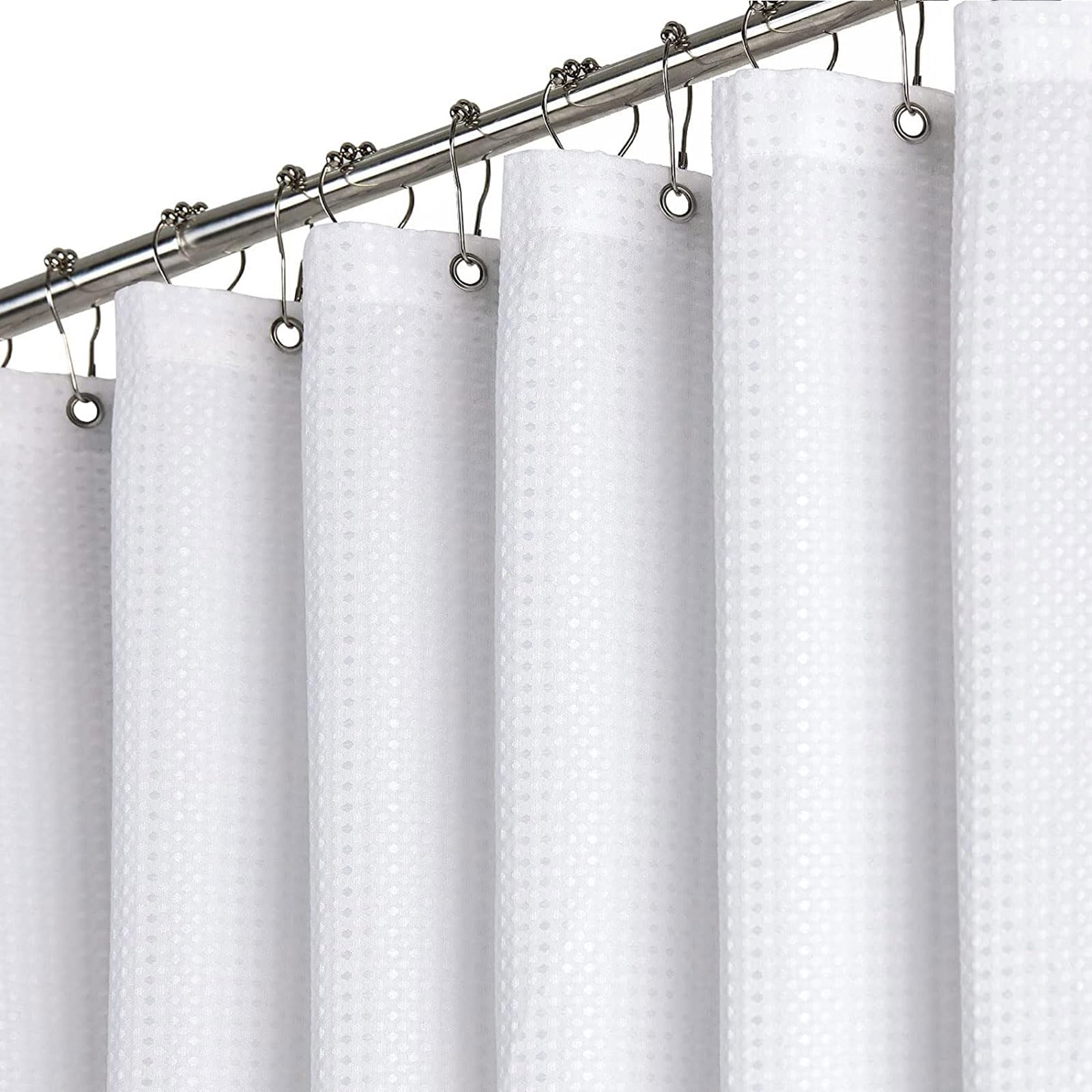 BTTN Duschvorhang Waffel 240x180 cm, Extra Breit, Schwerer, innen mit wasserdichter Folie beschichtet, mit 16 Plastikhaken, waschbar, beschwerter Saum Polyester-Duschvorhänge für Badezimmer, Weiß