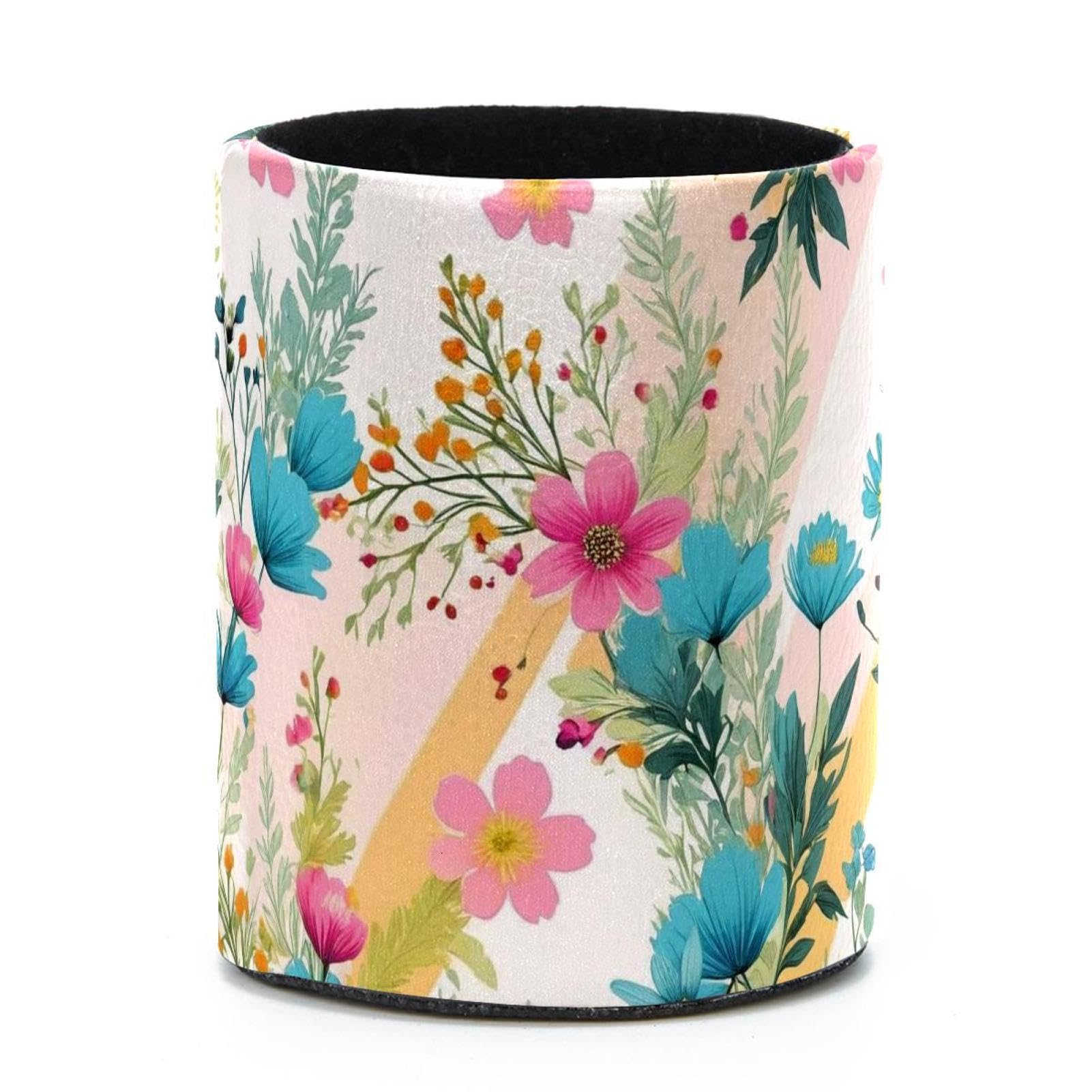 VAPOKF Round Pencil Holders for Desk, Aesthetic Flower Pen Holders Pen Pot Makeup Brushes Storage Desktop Stationery Supplies Organiser for Home Office