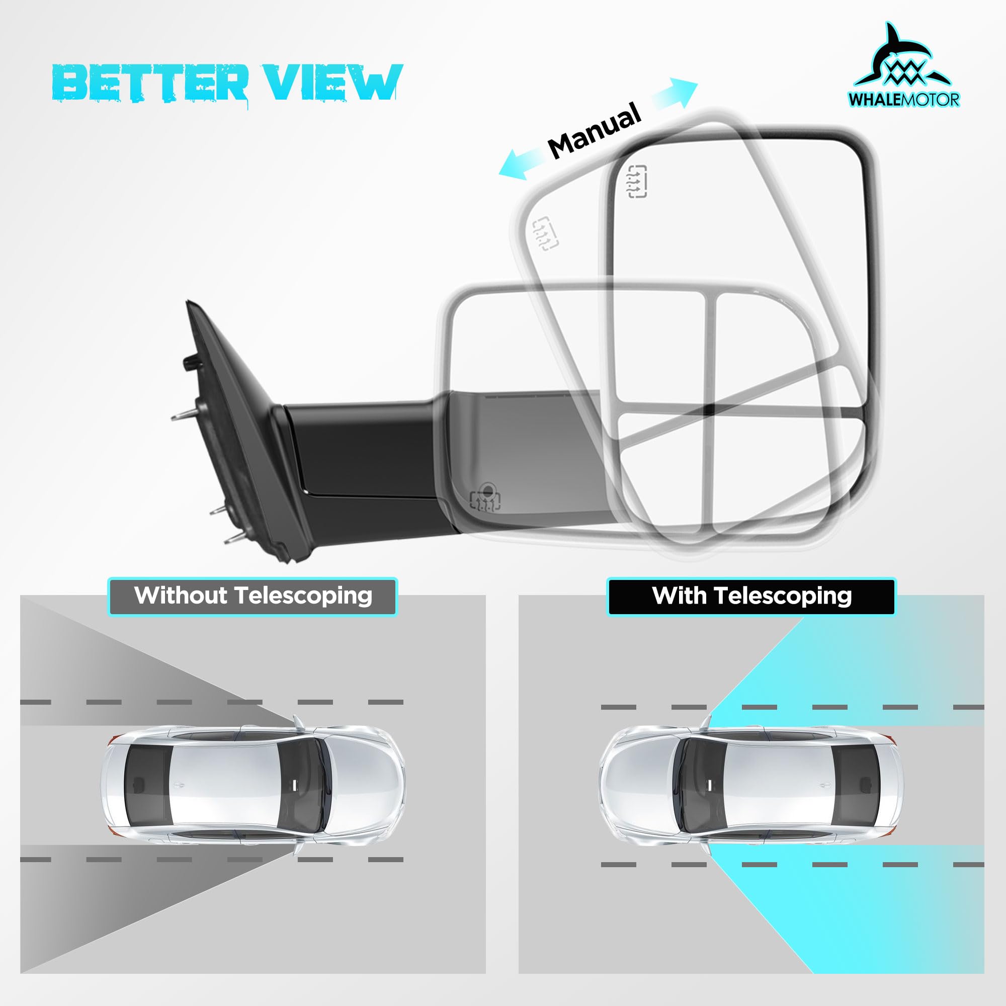 Switchback Signal Tow Mirrors For Dodge Ram 1500/2500/3500 (2009-2018) - Power Heated, Flip-Up, With Puddle Light