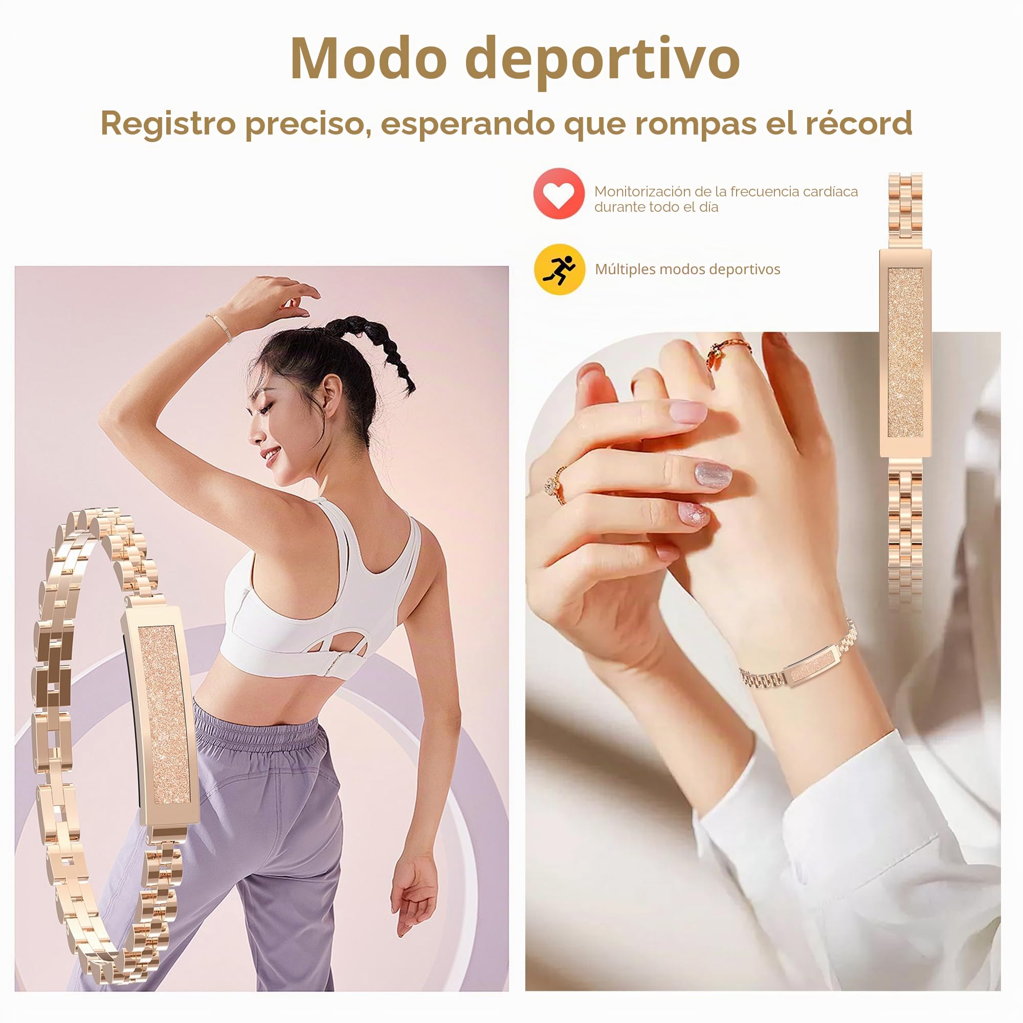 Pulsera inteligente para mujer, monitor de actividad y frecuencia cardíaca, sueño, modos deportivos, oxígeno en sangre, IP68, impermeable