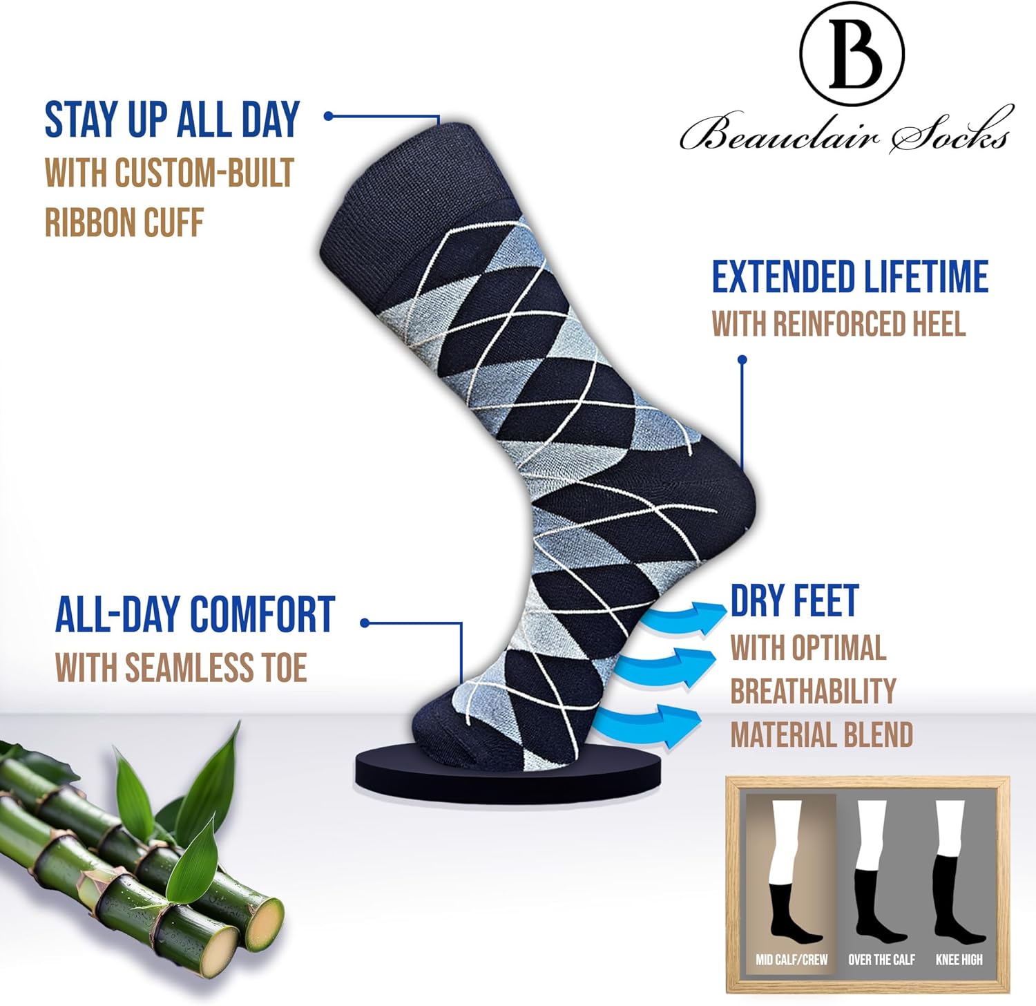 Easytwelve Men’s Dress Socks Size 8–13, 2 Pairs Mid-Calf Crew Socks for Business & Casual Wear, Gift Box - Image 4