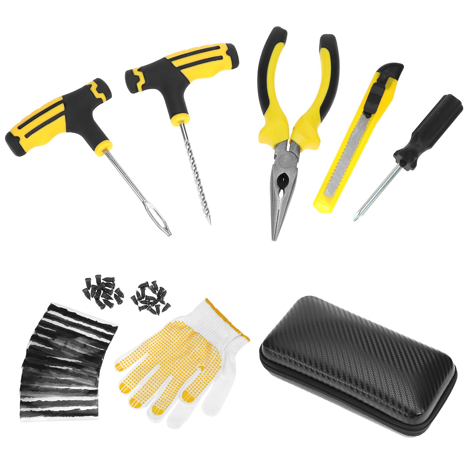 QWORK® 57-częściowy zestaw do naprawy przedziur w oponach, zestaw do naprawy opon do samochodu, samochodu ciężarowego, motocykla i roweru