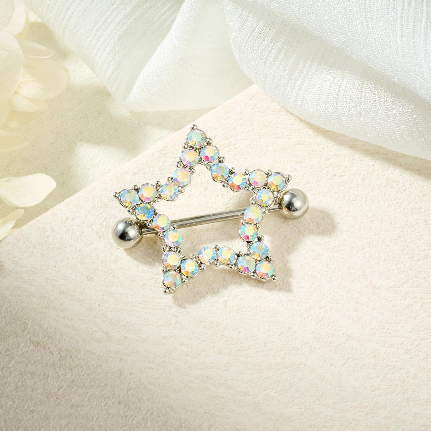 AceFun 5 Pairs 14G Nipple Rings Stainless Steel Heart Butterfly Bow Opal Flower CZ Stud Barbell Set Cute Nipplerings Shields Piercing Jewelry for Women Pink Blue Red Tone Body Jewelry - Image 5