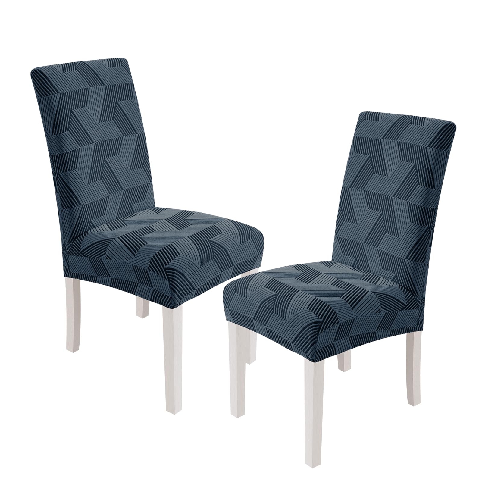 XINEAGE 2 Packs Dining Chair Slipcovers, Geometrical Jacquard Parson Dining Chair Covers, Washable Chair Protectors for Dining Room, Kitchen, Restaurant, Hotel, Dark Grey