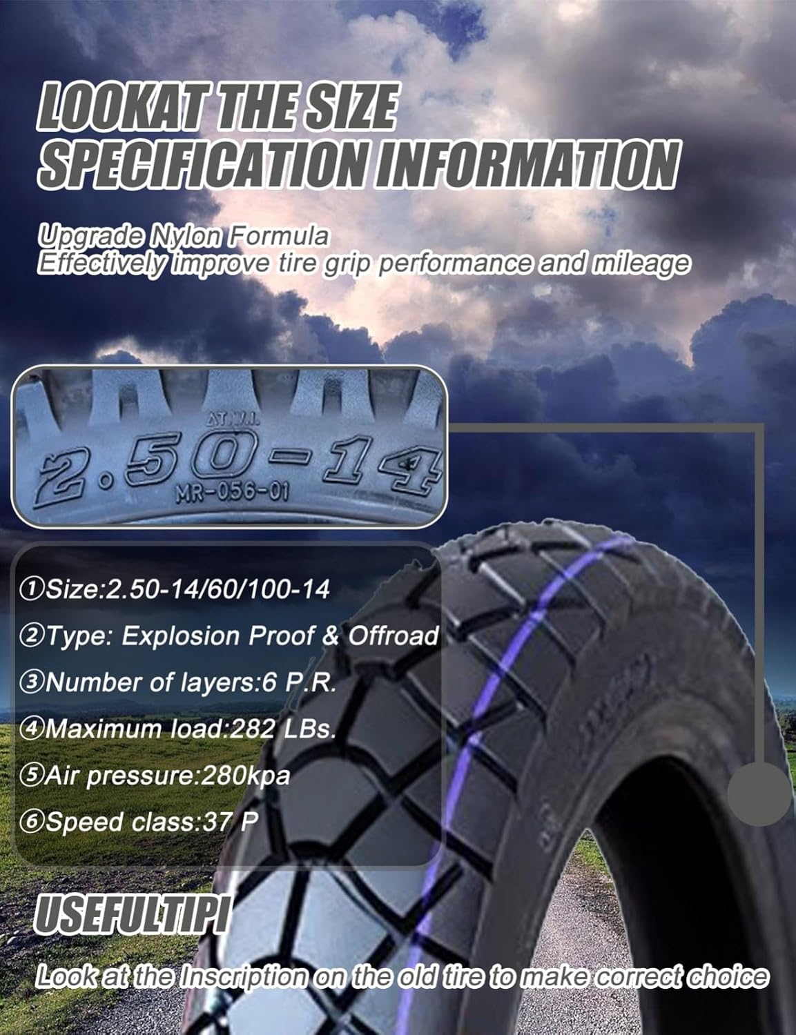 2.50-14 Dirt Bike Tire and Inner Tube, 60/100-14 with Street Tire Tread for Front or Rear Dirtbike Thickened for Daily Use, 6 P.R. 280kpa 37P