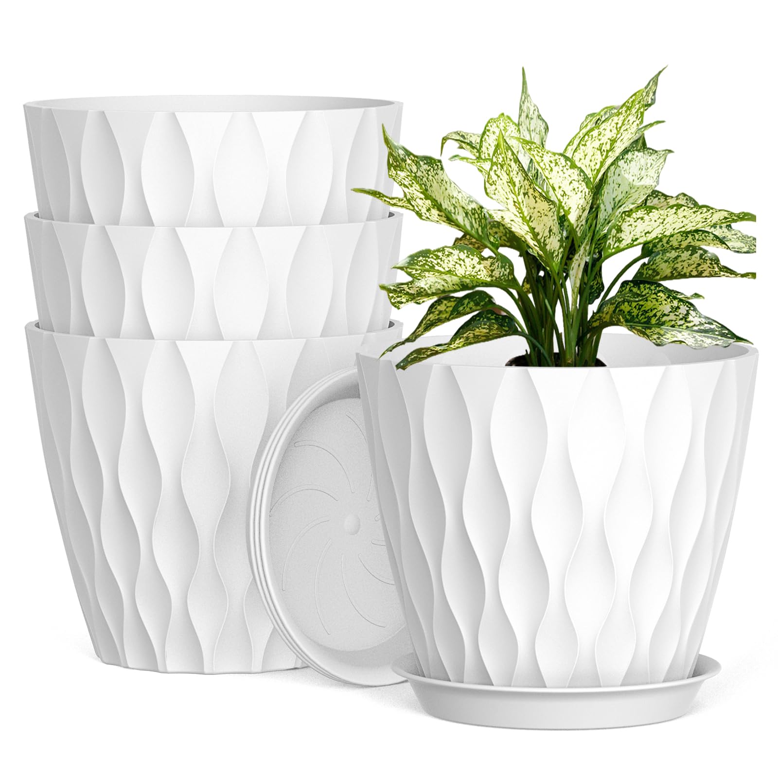 UOUZ 8 Inch Plastic Pots White