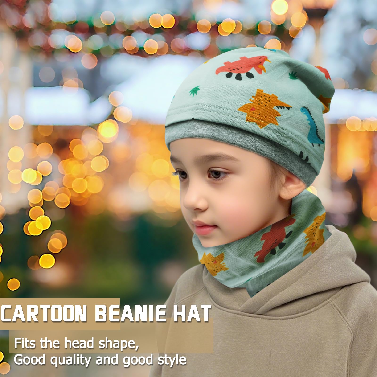 Enwokran Conjunto de Gorro y Bufanda para Niños y Niñas 3 a 8 Años Beanie Sombreros Lindos Bufanda Tubular Conjunto Patrón de Dibujos para Otoño Invierno Primavera