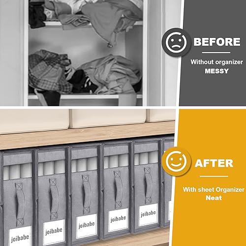 Miniatura 5 de joibabe Organizador y almacenamiento de sábanas, organizador de carpetas de sábanas (tamaño Queen y King), caja de almacenamiento de tela Oxford