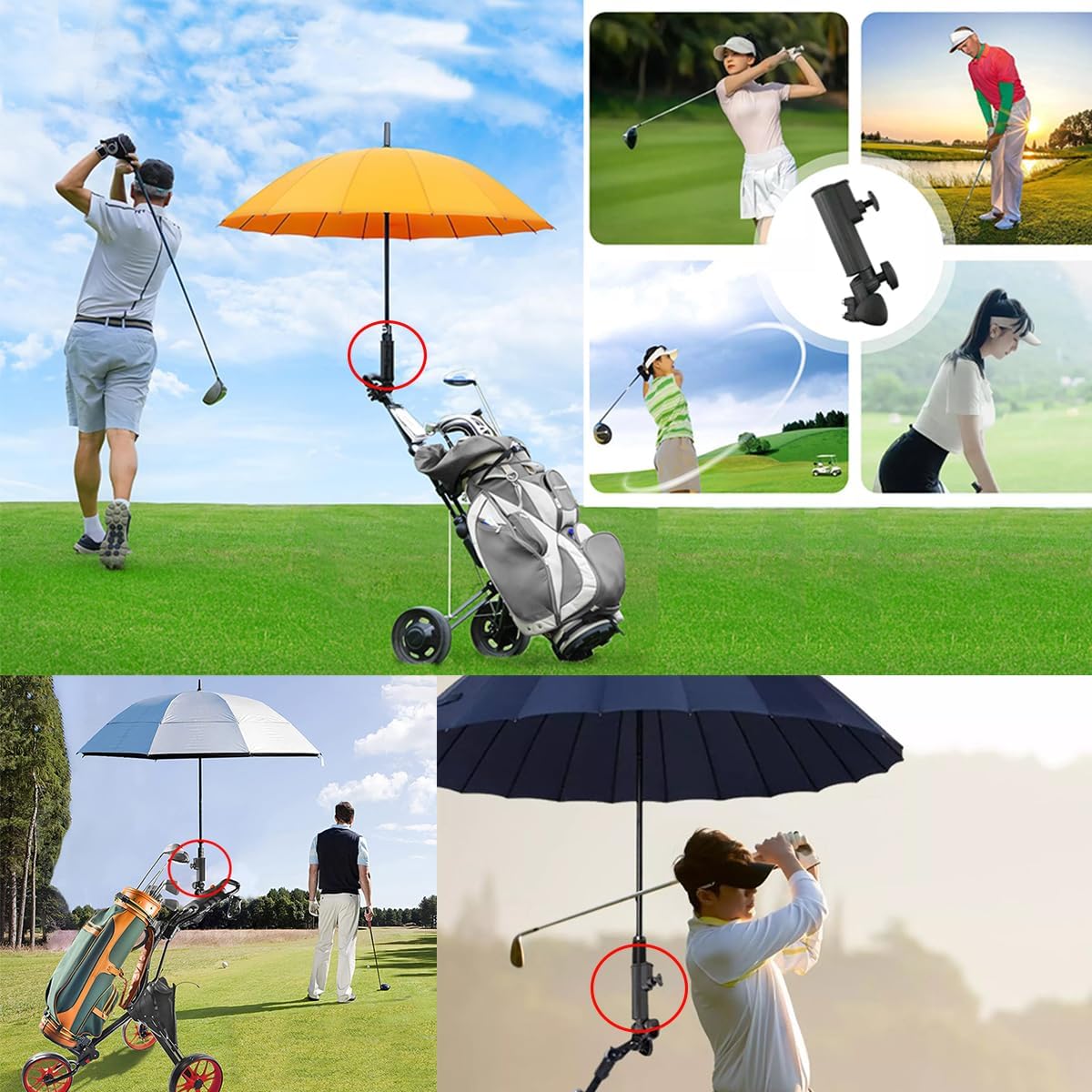 Qiilu Umbrella Holder Universal Umbrella Holder for Golf Push Cart Black Nylon Golf Push Trolley Umbrella Holder Plastic Stand Pull Cart Black - Image 3