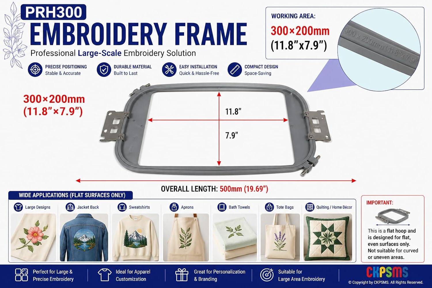 CKPSMS Brand 5 Sizes Embroidery Hoop Set Compatible with/Replacement for Brother PR1000, PR1000E, PR1050X, PR1055, PR1055X & Babylock BMV10 Valiant, BNT10, BNT10L, ENT10 10-Needle Embroidery Machines