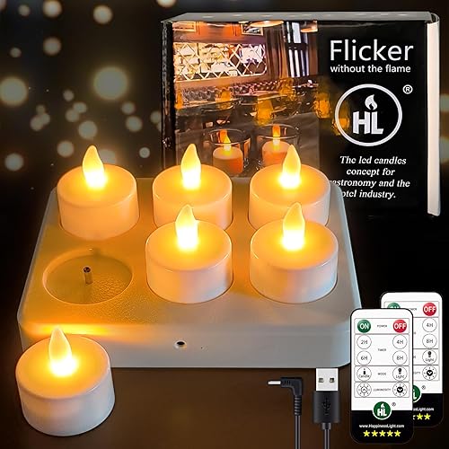 Miniatura 1 de HL Velas de té recargables sin llama con control remoto, velas LED parpadeantes con temporizador, velas que funcionan con pilas, para decoración de