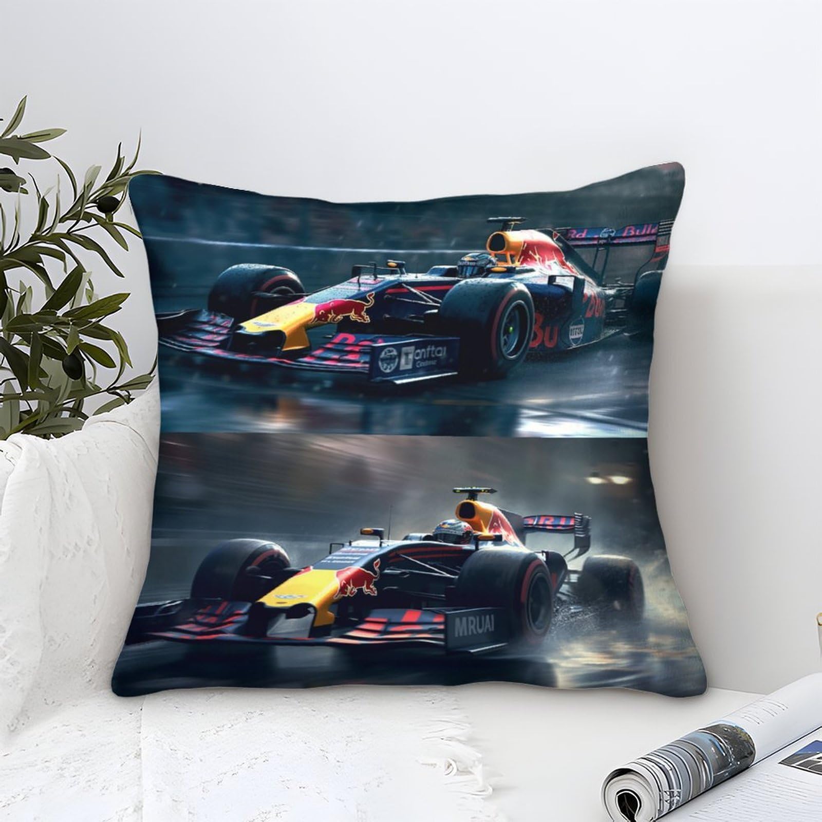 DAFUfbw Microfiber Cushion Covers 45x45cm Bulls Racing Decorative Square Throw Pillow Covers for Home Formulaone Decor Living Room Bedroom Sofa Couch