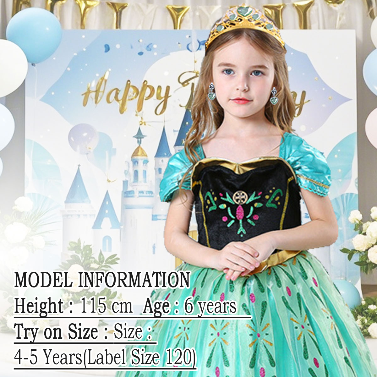 Disfraz de princesa verde para niñas 5-6 años miniatura 7