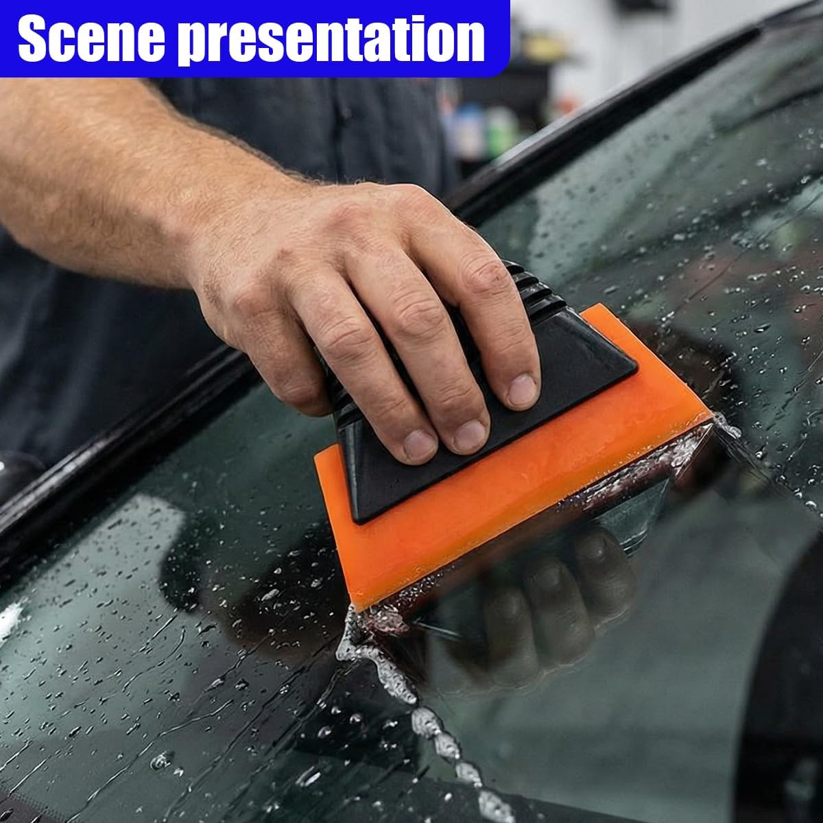 Small Squeegee, Soft Rubber PPF Car Window Tint Squeegee, Vinyl Wrap Scraper for Window Cleaning, Non-Slip Handle Car Cleaning Tools for Glass Door, Mirror (Orange)