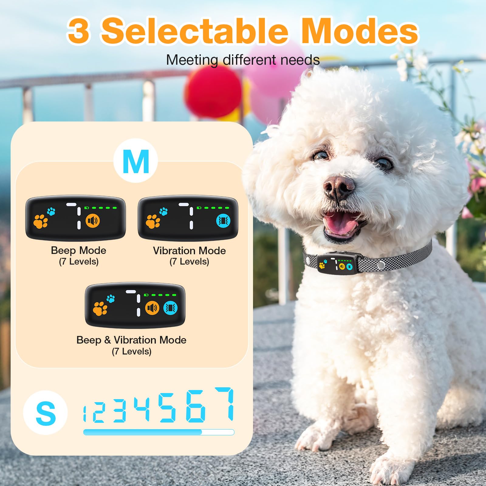 Collar Antiladridos para Perros, Collar Vibración Recargable, Súper Ligero, 3 Modos y 7 Niveles de Sensibilidad, Detección Inteligente de Ladridos, Impermeable IP67 para Perros Pequeños